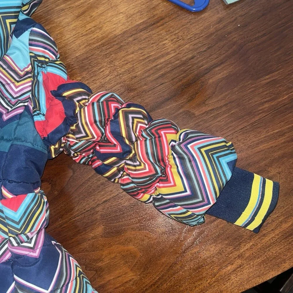 Mim Pi stretch puffer belted coat girls size 4 chevron - Picture 11 of 13